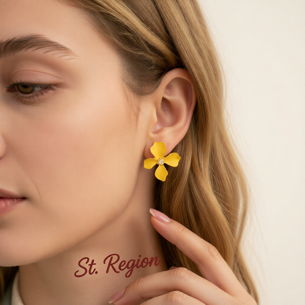 Yellow Enamel & 18K Gold-Plated Four-Petal Flower Stud Earrings