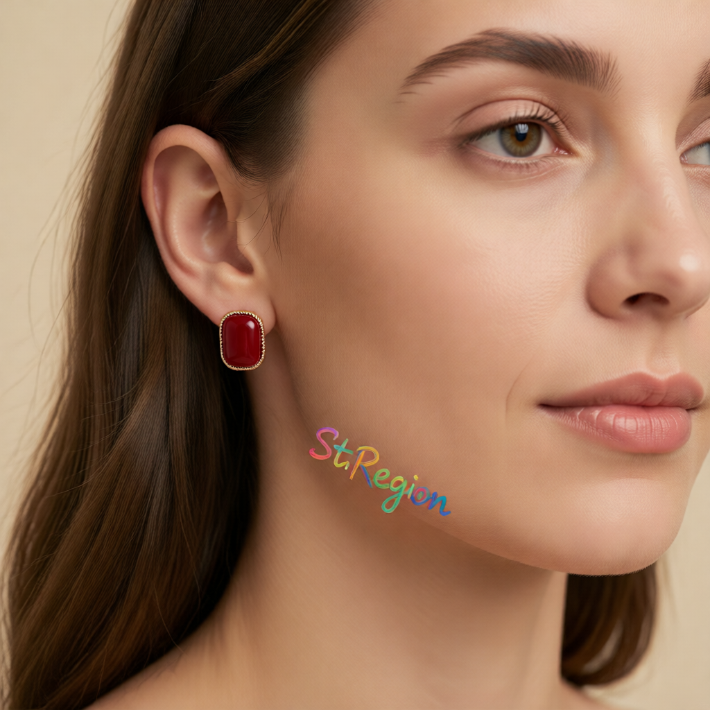 Wine Resin & 18K Gold-Plated Copper Rectangular Stud Earrings