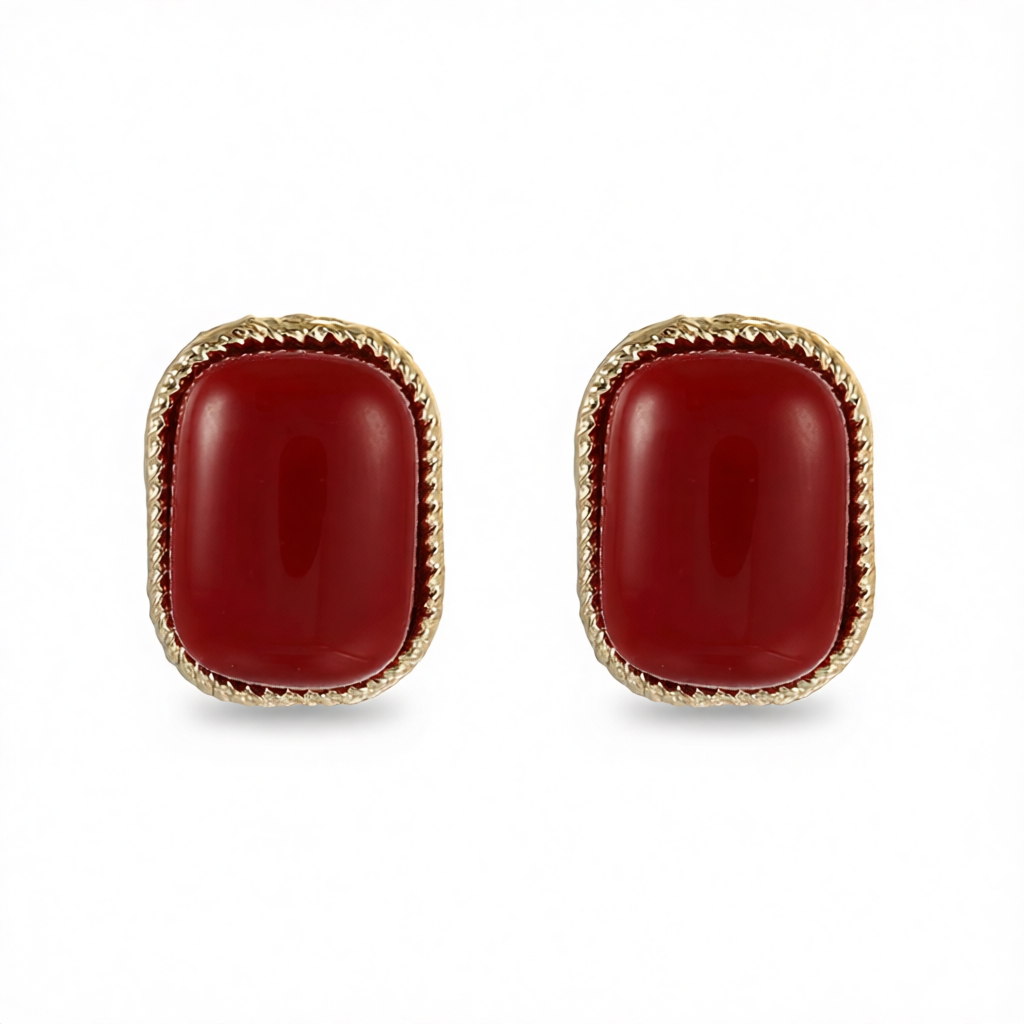 Wine Resin & 18K Gold-Plated Copper Rectangular Stud Earrings