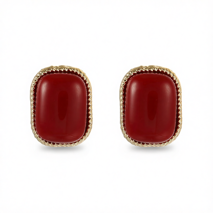 Wine Resin & 18K Gold-Plated Copper Rectangular Stud Earrings