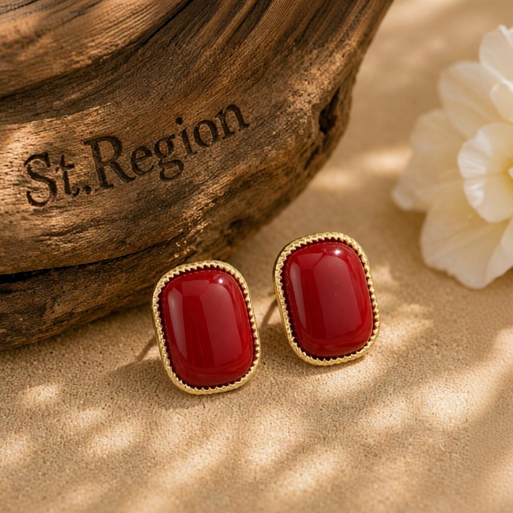 Wine Resin & 18K Gold-Plated Copper Rectangular Stud Earrings