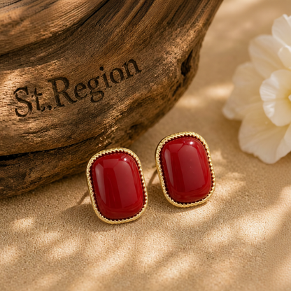 Wine Resin & 18K Gold-Plated Copper Rectangular Stud Earrings