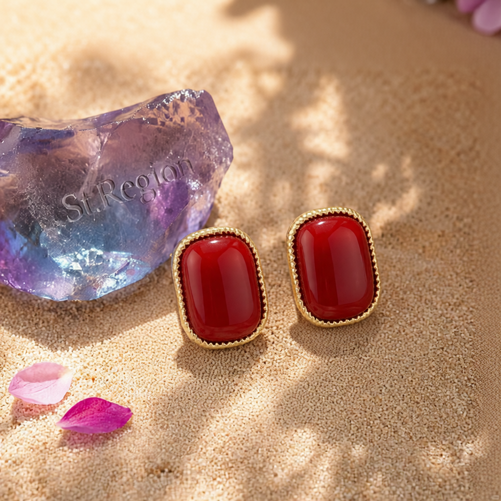 Wine Resin & 18K Gold-Plated Copper Rectangular Stud Earrings