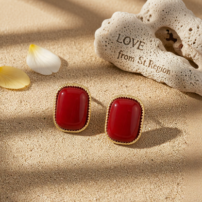 Wine Resin & 18K Gold-Plated Copper Rectangular Stud Earrings