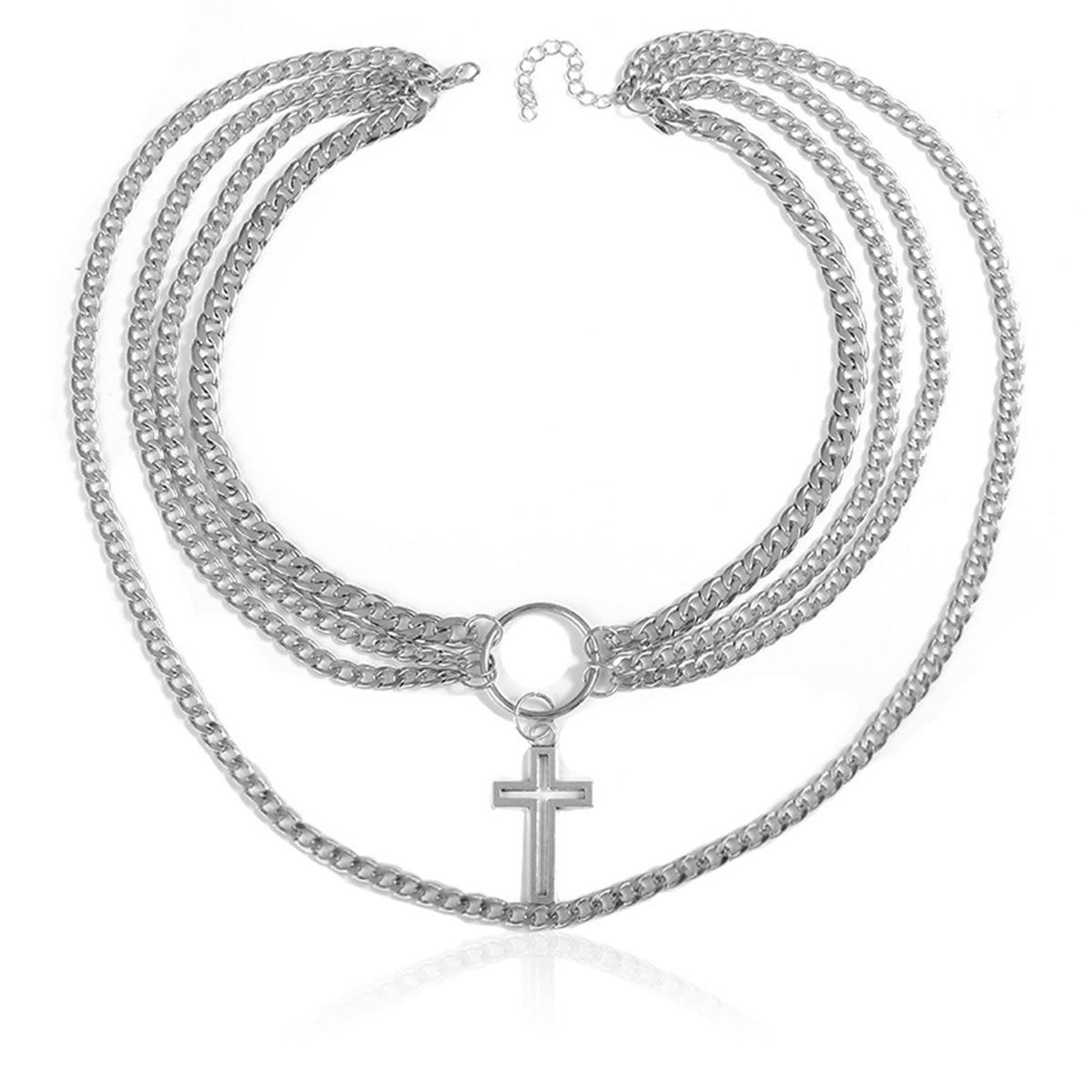 Silver-Plated Cross Layered Pendant Necklace, silver pendant necklace for women, everyday style, side view