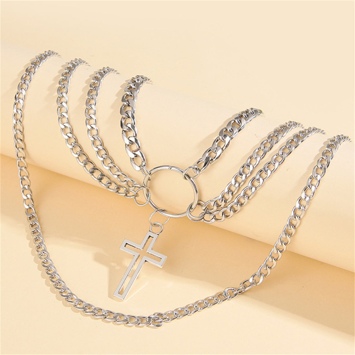 Silver-Plated Cross Layered Pendant Necklace