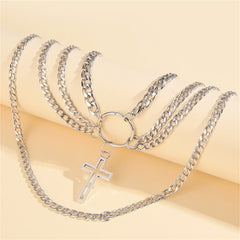 Silver-Plated Cross Layered Pendant Necklace