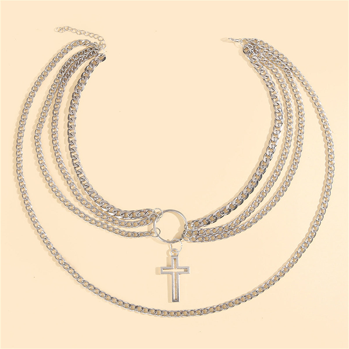 Silver-Plated Cross Layered Pendant Necklace, silver pendant necklace for women, everyday style, lifestyle look