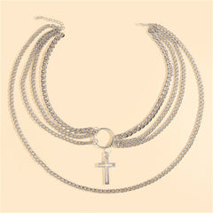 Silver-Plated Cross Layered Pendant Necklace