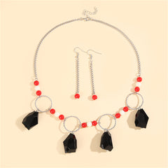 Black Resin Statement Necklace & Drop Earrings