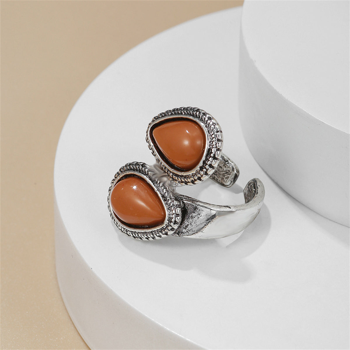 Orange Resin and Silver-Plated Drop Open Ring, silver statement rings for women, dainty minimalist design, side view