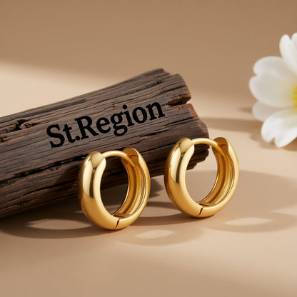 18K Gold-Plated Huggie Earrings, gold huggie earrings, everyday style, front view