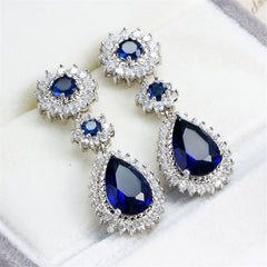 Navy Crystal & Silver-Plated Hola Drop Earrings