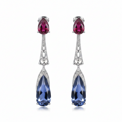 Red & Dark Blue Crystal Drop Earrings - Street Region