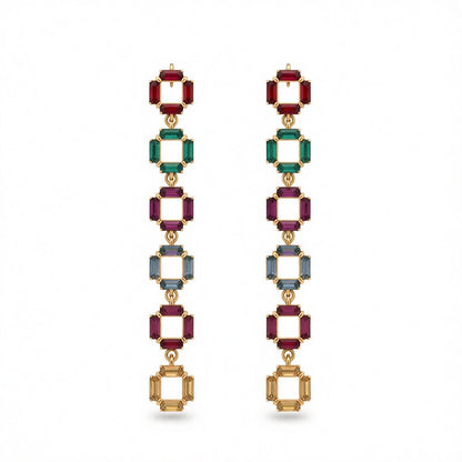Crystal and 18K Gold-Plated Multicolor Link Drop Earrings, gold drop earrings for women, everyday style, side view