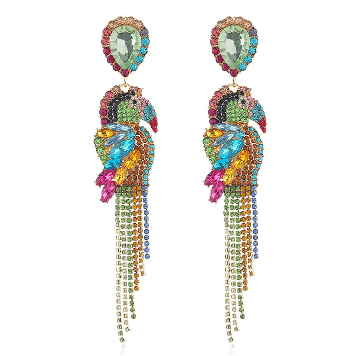 Blue Crystal and Cubic Zirconia Parrot Drop Earrings, drop earrings for women, botanical inspired, side view