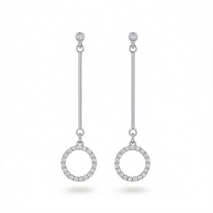 Cubic Zirconia and Silver-Plated Circle Drop Earrings, silver drop earrings for women, dainty minimalist design, side view