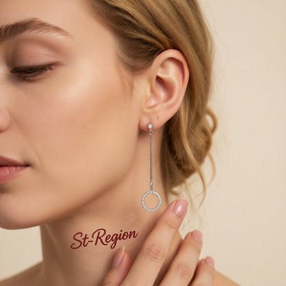 Cubic Zirconia and Silver-Plated Circle Drop Earrings, silver drop earrings for women, dainty minimalist design, styled look