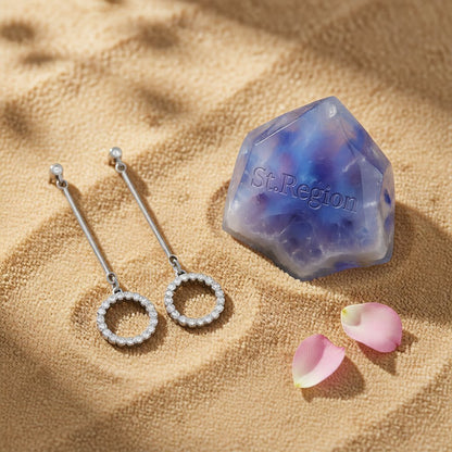 Cubic Zirconia and Silver-Plated Circle Drop Earrings, silver drop earrings for women, detail close-up