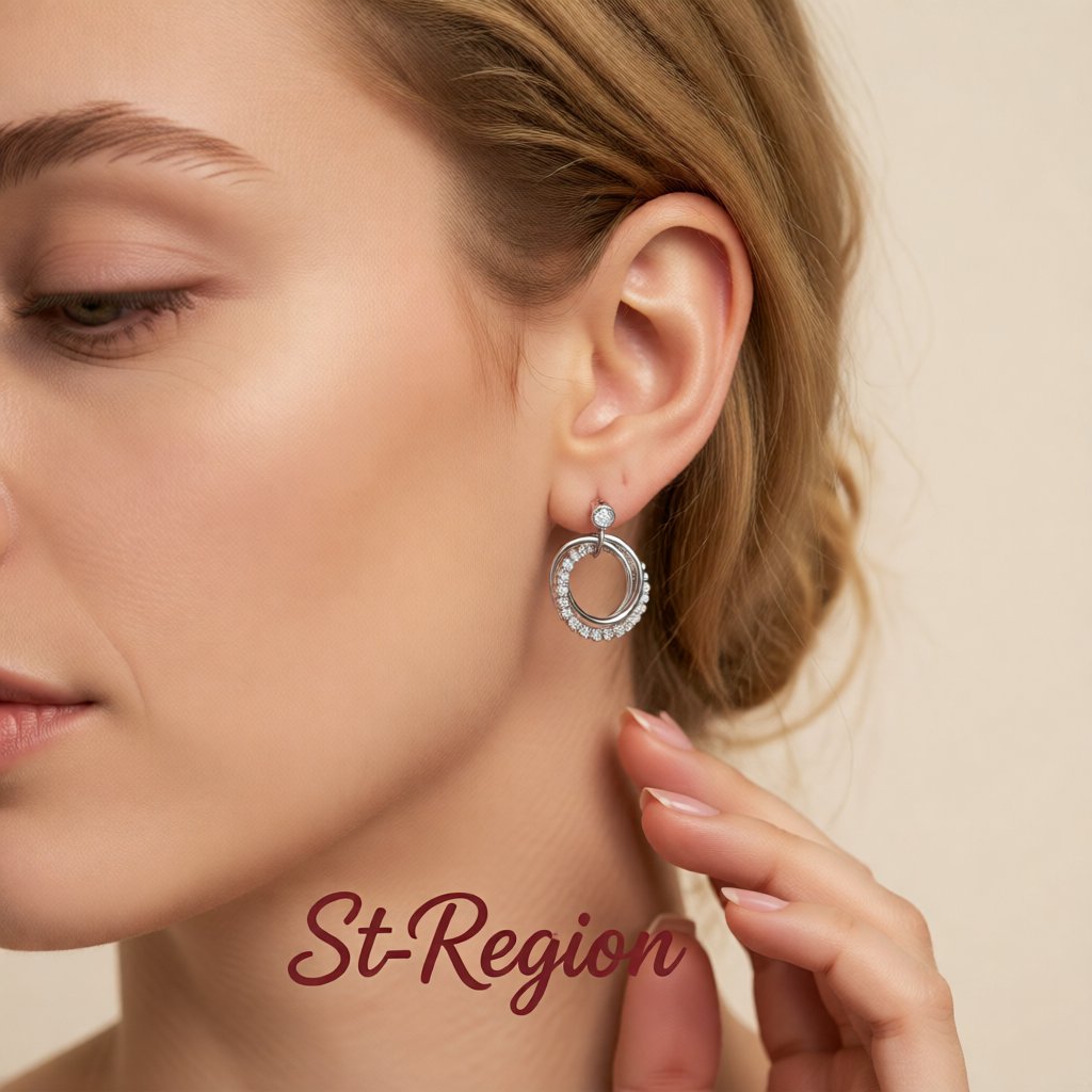 Cubic Zirconia and Silver-Plated Multi-Circle Stud Earrings, silver drop earrings for women, botanical inspired, styled look