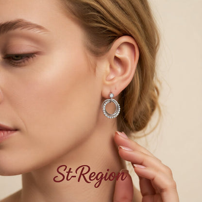Cubic Zirconia and Silver-Plated Multi-Circle Stud Earrings, silver drop earrings for women, botanical inspired, styled look