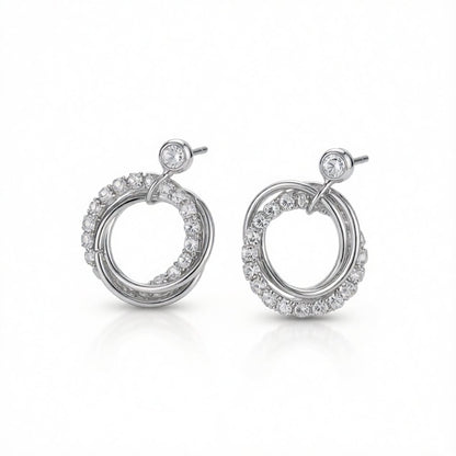 Cubic Zirconia and Silver-Plated Multi-Circle Stud Earrings, silver drop earrings for women, botanical inspired, side view