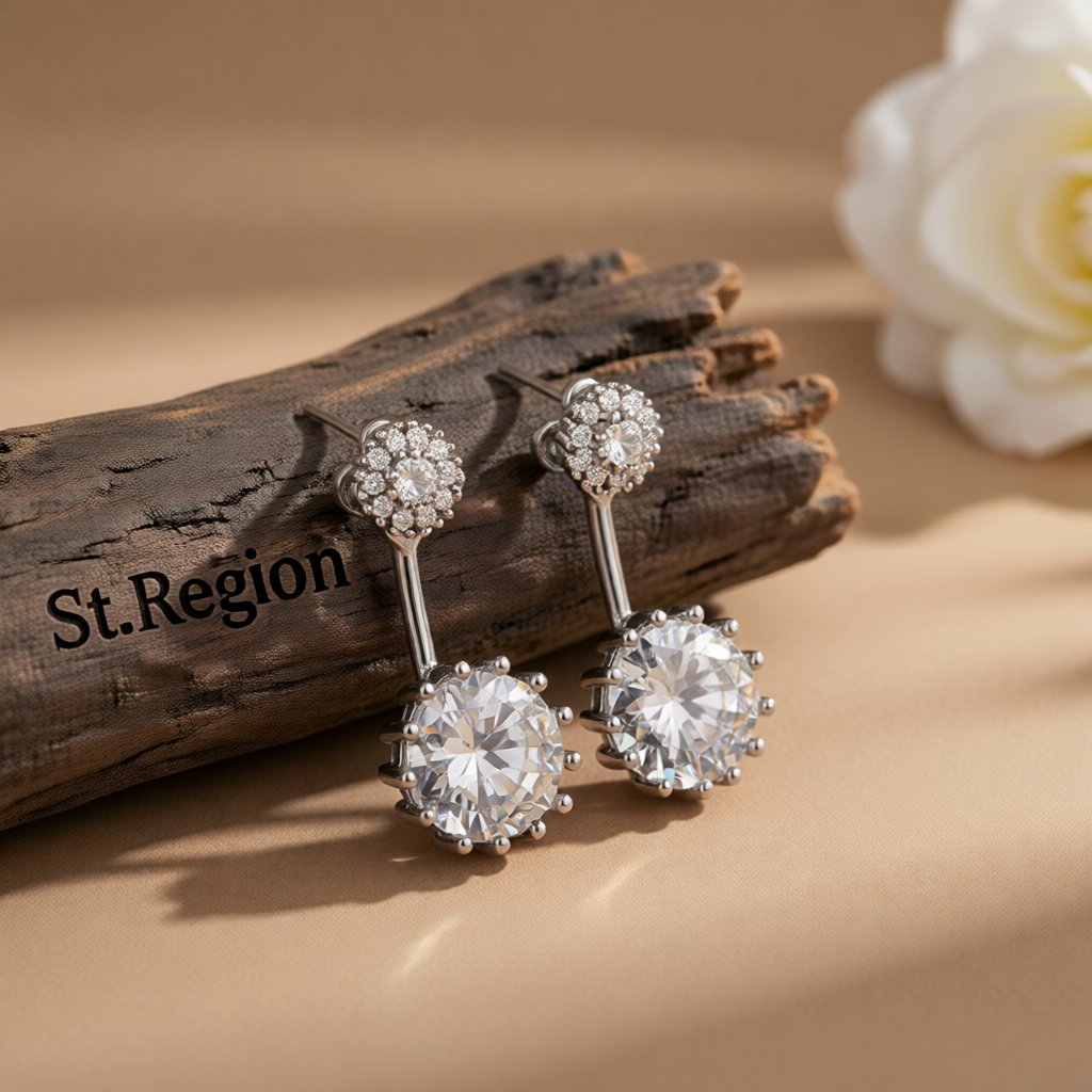 Cubic Zirconia and Crystal End Drop Earrings, everyday style, front view