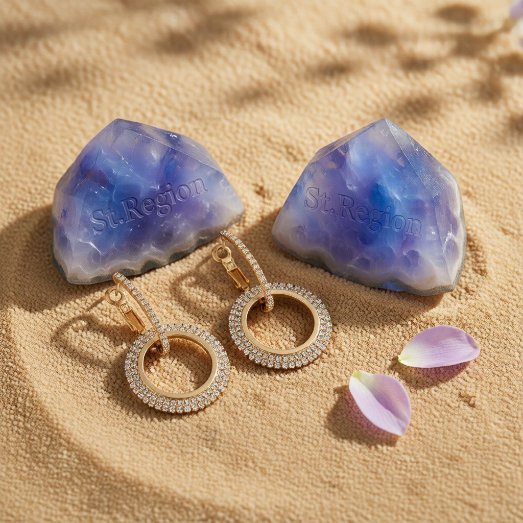 Cubic Zirconia and 18K Gold-Plated Interlock Circle Drop Earrings, gold huggie earrings, botanical inspired, detail close-up