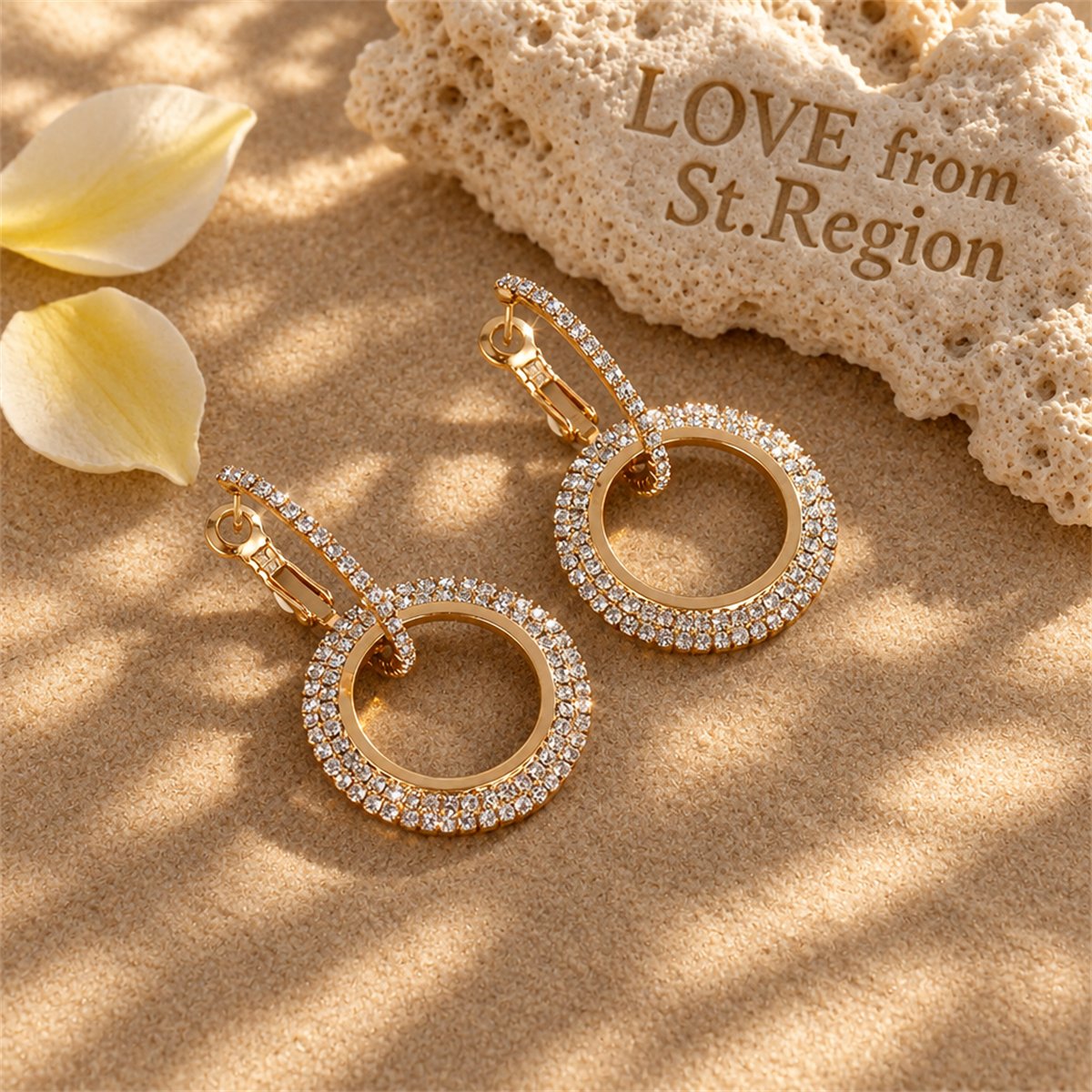 Cubic Zirconia and 18K Gold-Plated Interlock Circle Drop Earrings, gold huggie earrings, botanical inspired, lifestyle look