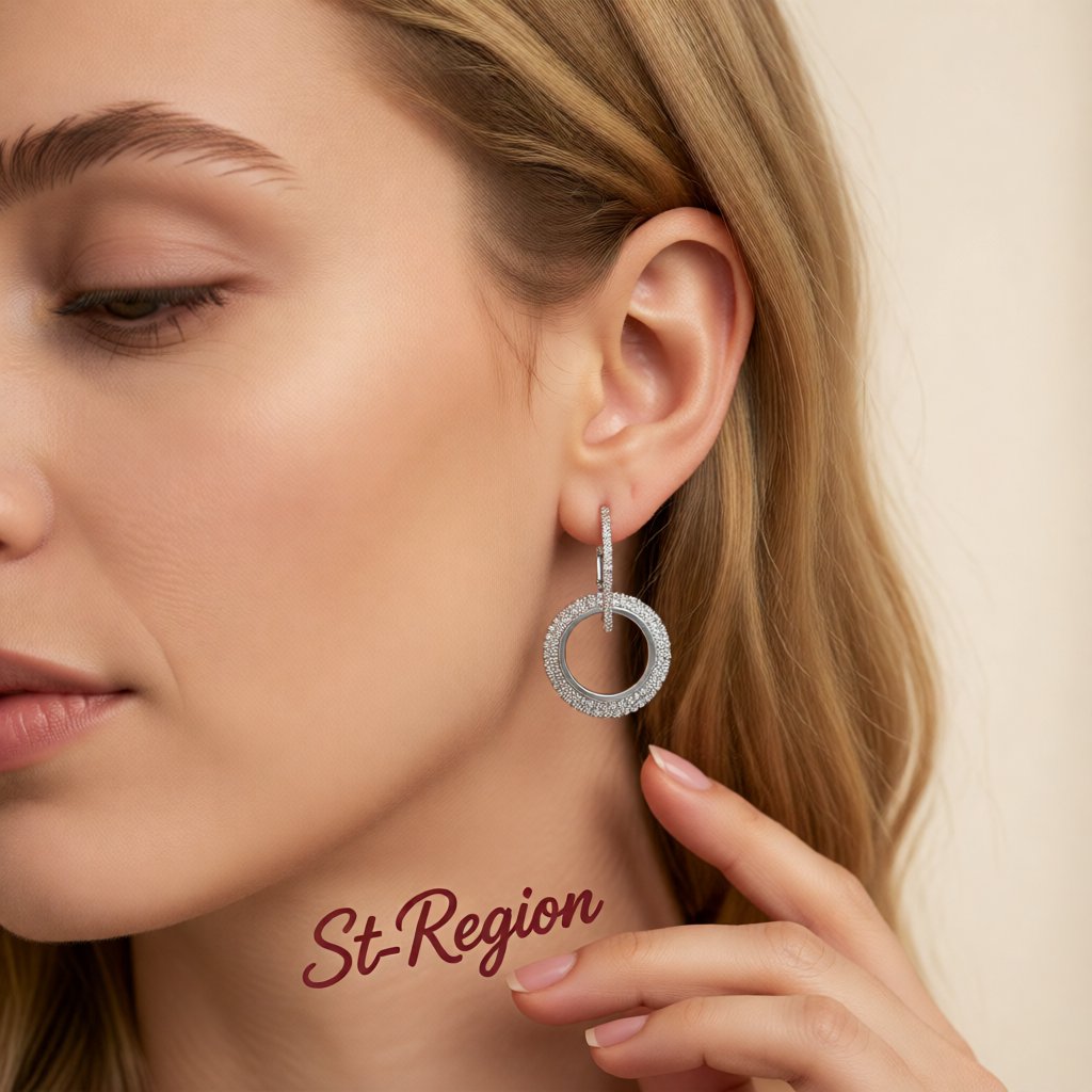 Cubic Zirconia and Silver-Plated Interlock Circle Drop Earrings, silver huggie earrings, botanical inspired, styled look