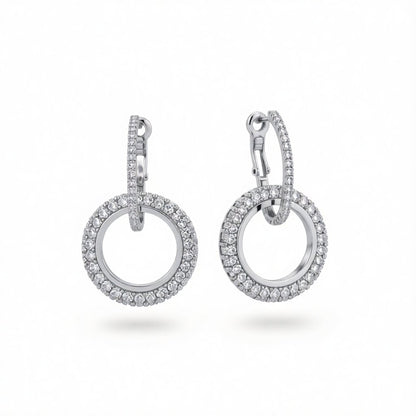 Cubic Zirconia and Silver-Plated Interlock Circle Drop Earrings, silver huggie earrings, botanical inspired, side view
