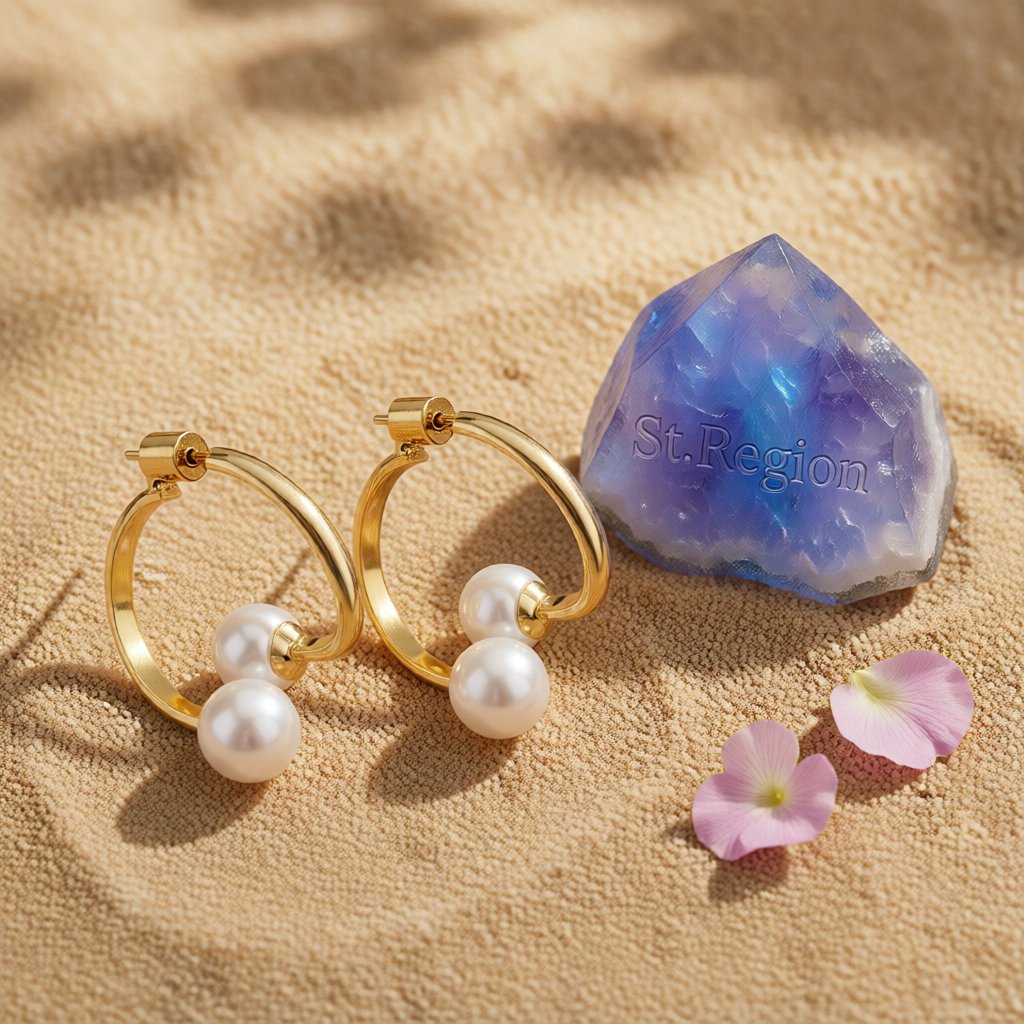 Pearl and 18K Gold-Plated Ring Drop Earrings, everyday style, detail close-up