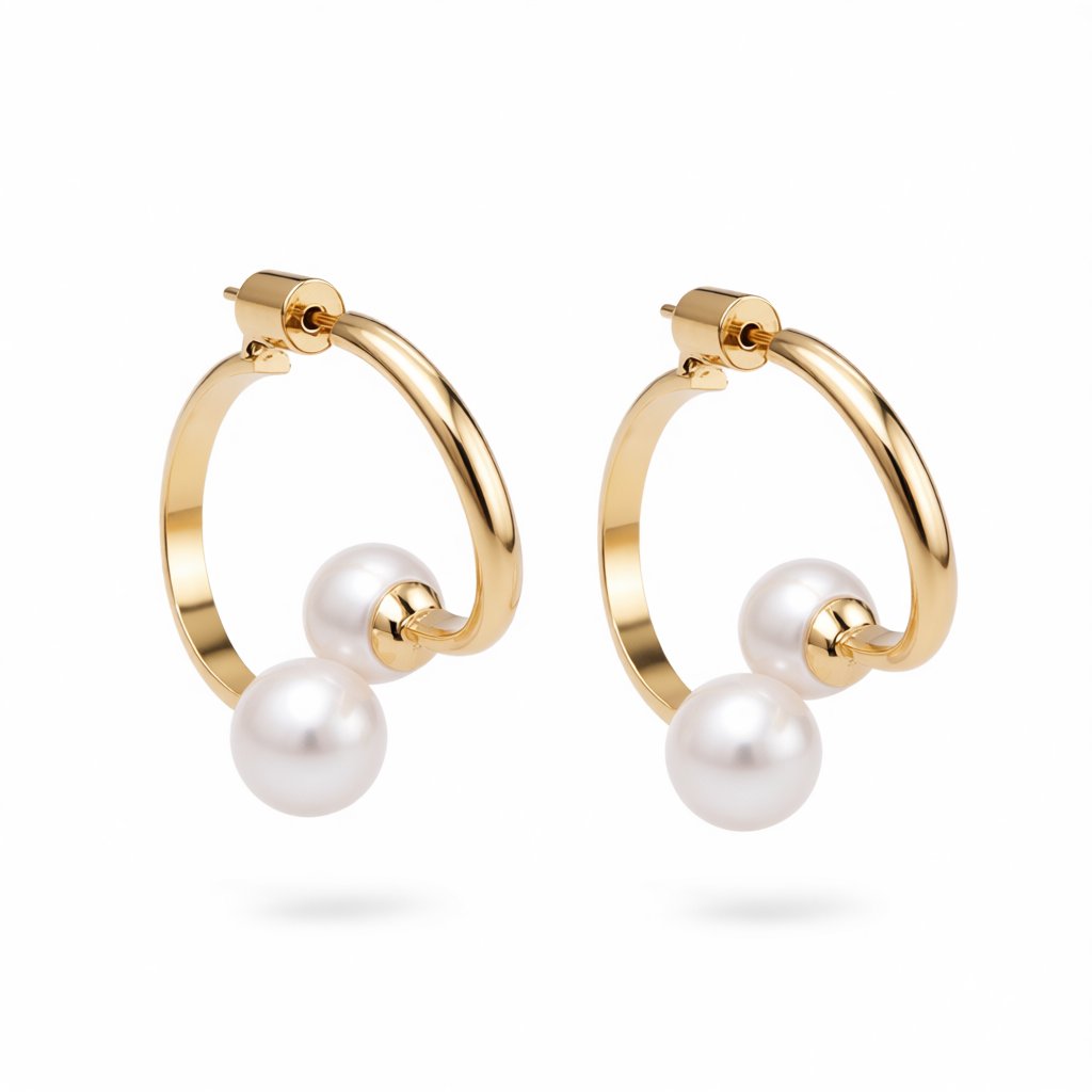 Pearl and 18K Gold-Plated Ring Drop Earrings, everyday style, side view