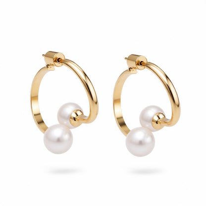 Pearl and 18K Gold-Plated Ring Drop Earrings, everyday style, side view