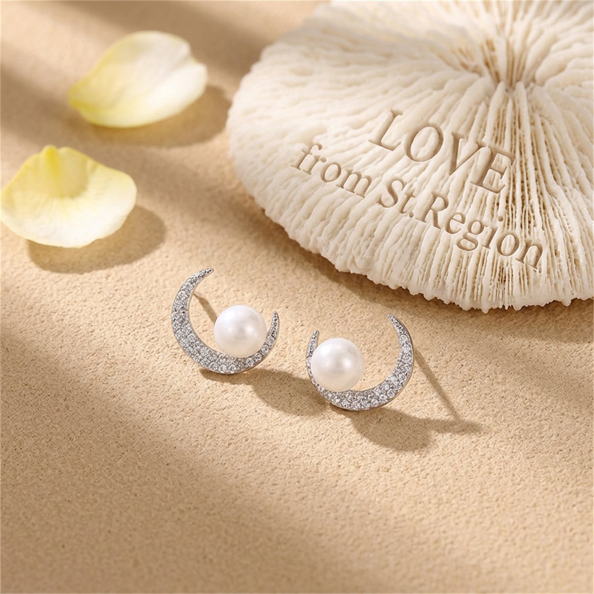 Cubic Zirconia and Pearl Silver-Plated Crescent Stud Earrings, silver stud earrings for women, lifestyle look