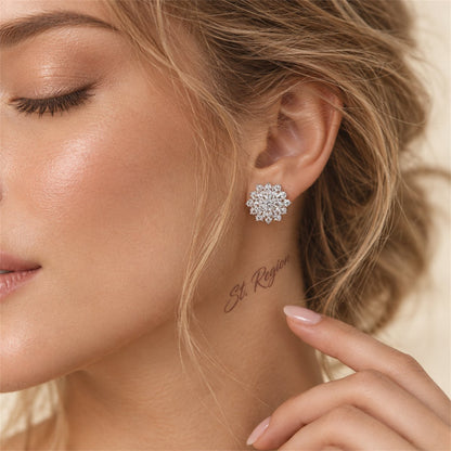 Crystal and Silver-Plated Flower Stud Earrings, silver stud earrings for women, vintage-inspired design, styled look