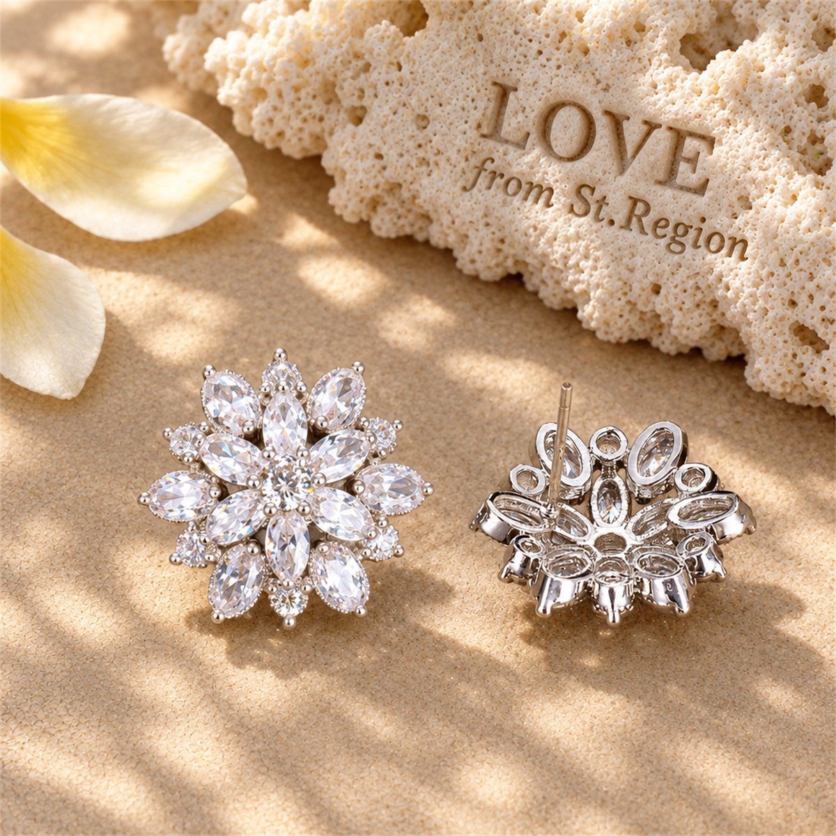 Crystal and Silver-Plated Flower Stud Earrings, silver stud earrings for women, vintage-inspired design, lifestyle look