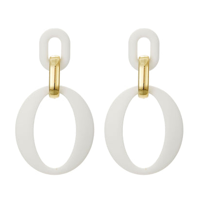 White Enamel & 18K Gold-Plated Openwork Oval Drop Earrings