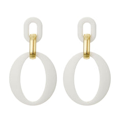 White Enamel & 18K Gold-Plated Openwork Oval Drop Earrings