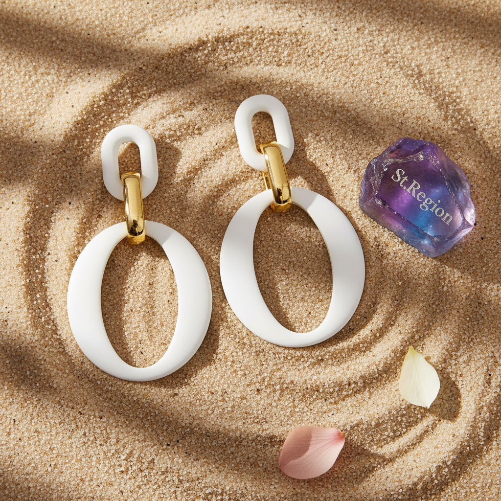 White Enamel & 18K Gold-Plated Openwork Oval Drop Earrings - Street Region