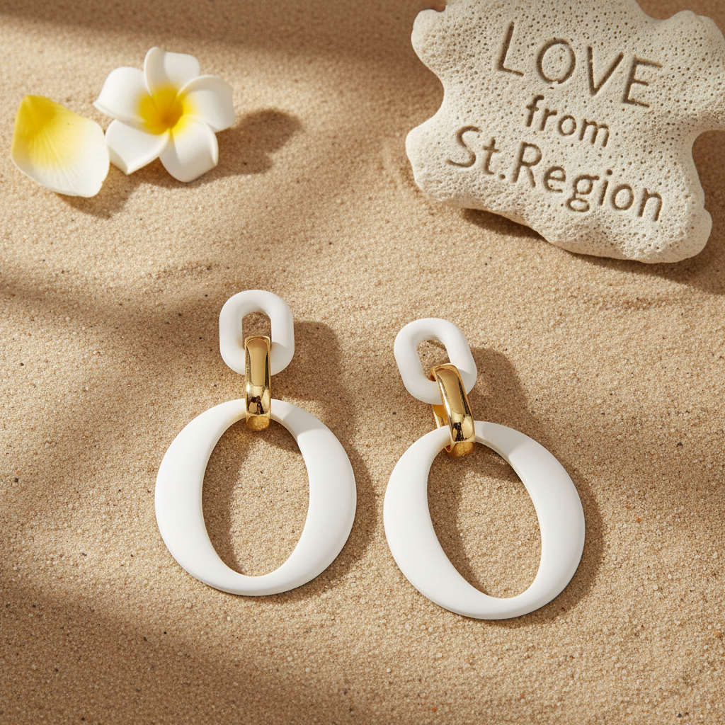 White Enamel & 18K Gold-Plated Openwork Oval Drop Earrings - Street Region