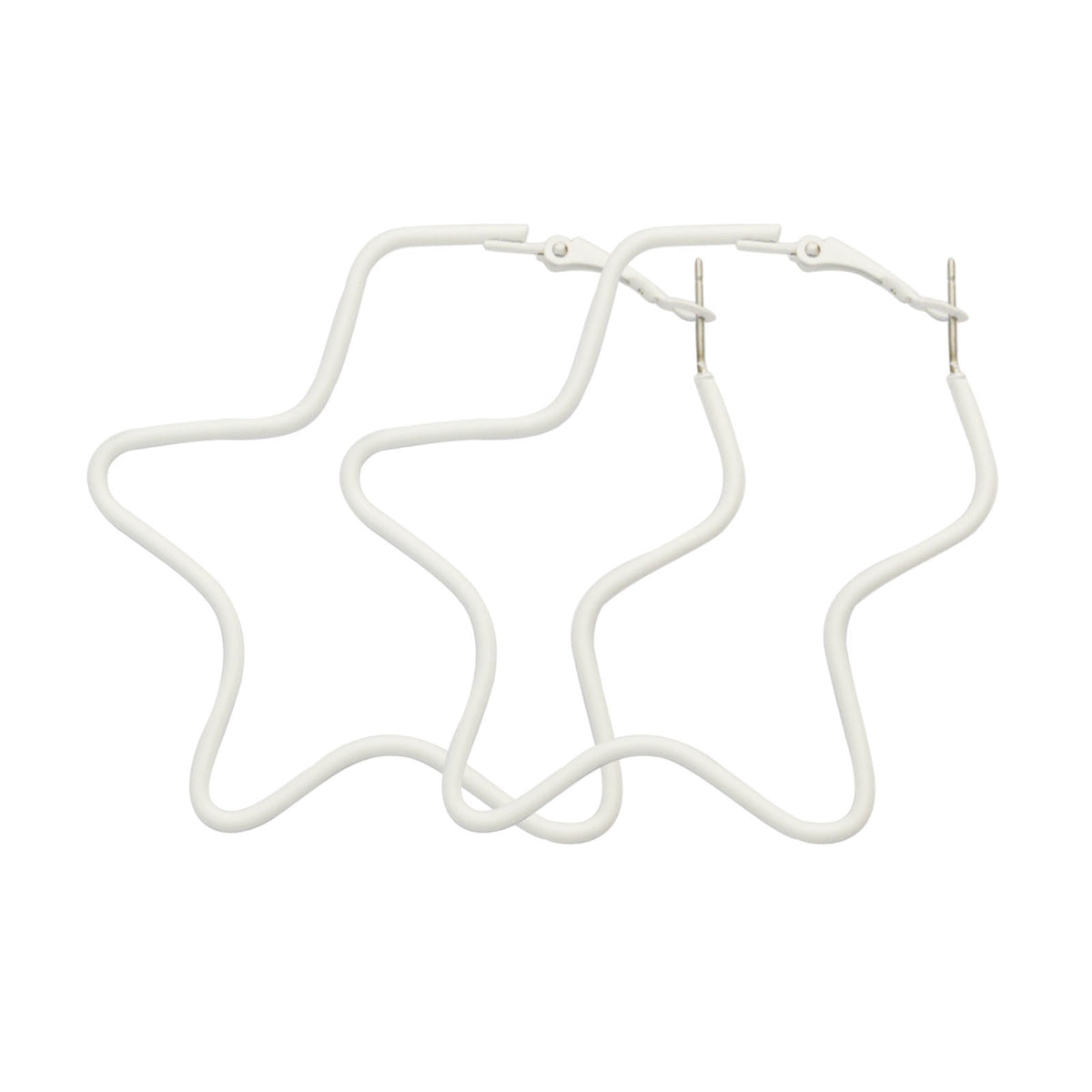 White Enamel and Silver-Plated Star Hoop Earrings, silver hoop earrings for women, dainty minimalist design, front view