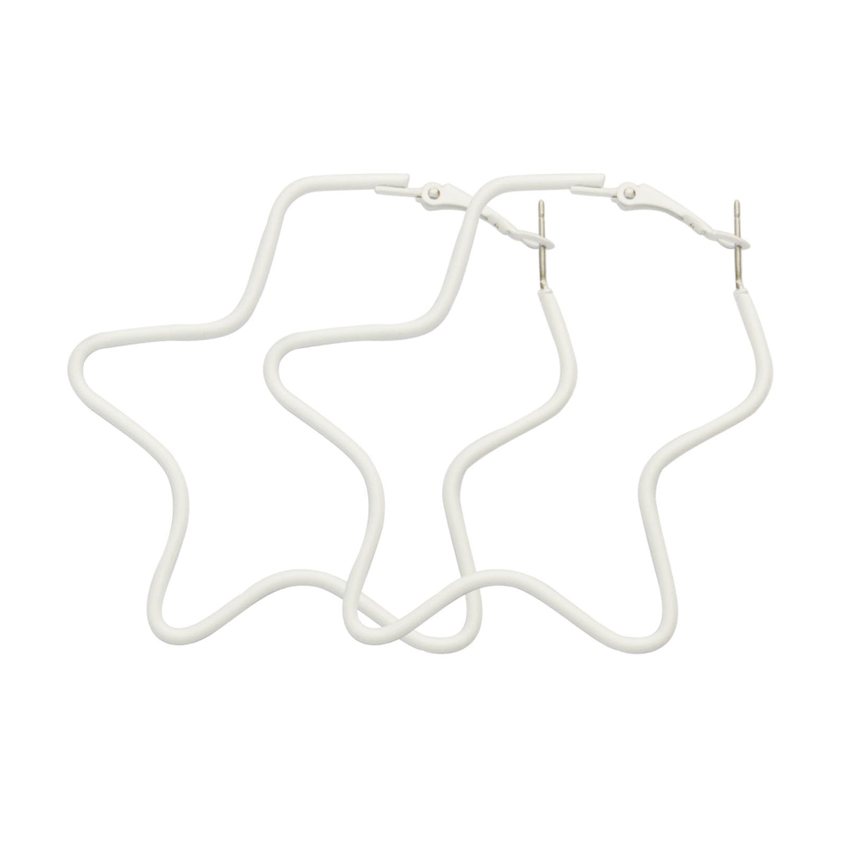 White Enamel & Silver-Plated Star Hoop Earrings