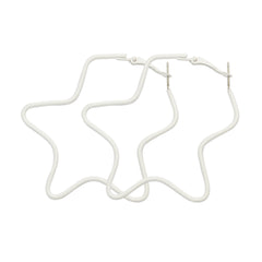White Enamel & Silver-Plated Star Hoop Earrings