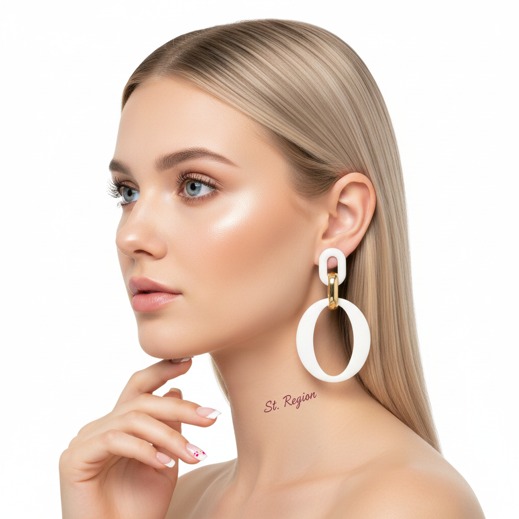 White Enamel & 18K Gold-Plated Openwork Oval Drop Earrings - Street Region