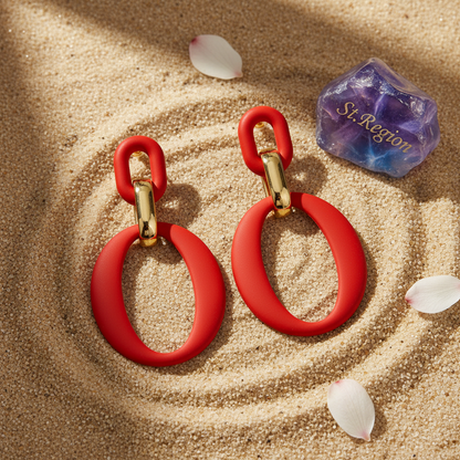 Wine Red Enamel & 18K Gold-Plated Openwork Oval Drop Earrings - Street Region