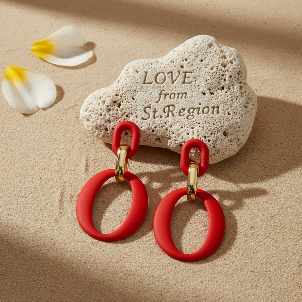 Wine Red Enamel & 18K Gold-Plated Openwork Oval Drop Earrings - Street Region