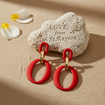 Wine Red Enamel & 18K Gold-Plated Openwork Oval Drop Earrings - Street Region