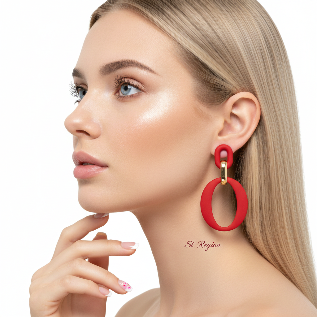 Wine Red Enamel & 18K Gold-Plated Openwork Oval Drop Earrings - Street Region