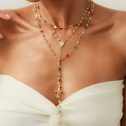 Multi-Colored Crystal and Goldtone Marry Cross Drop Necklace Set, gold pendant necklace for women, lifestyle look